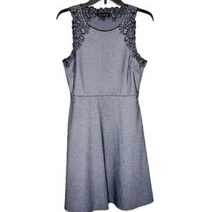Banana Republic Dress 6 Sleeveless Floral Lace Pockets Middi Party Harringbone 6
